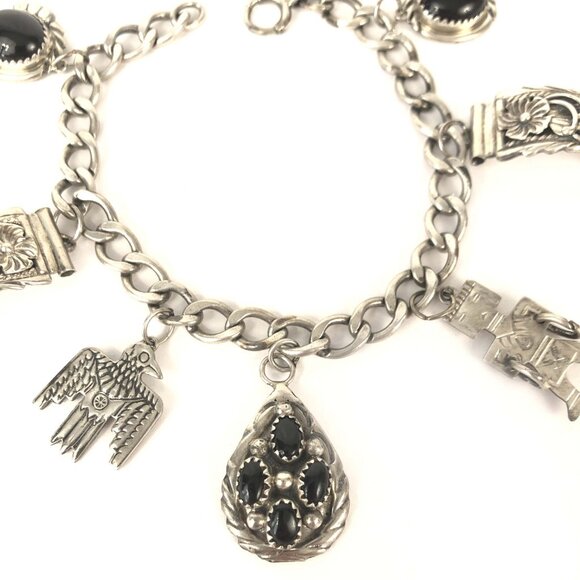Native American Charm Bracelet 925 Sterling Silver Southwestern Vintage 7 1/8" - Picture 4 of 8